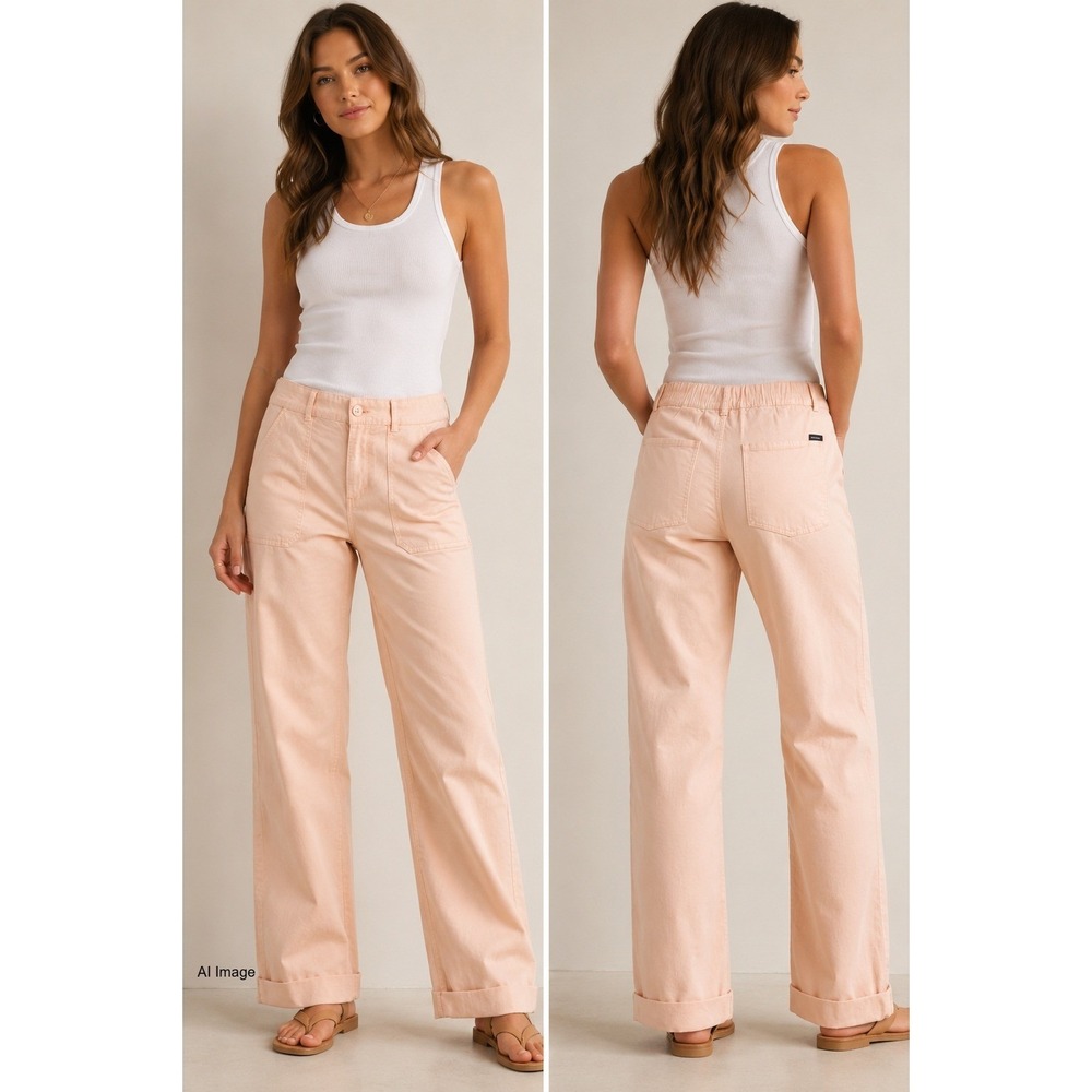 New Coastal Utility Pants Womens 32 Pink Relaxed Fit Wide Leg Sanctuary